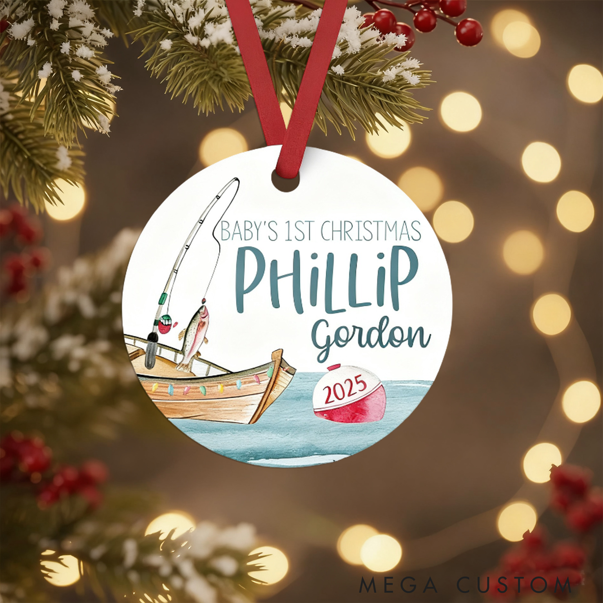 Personalized Baby Christmas Ornament Fishing Baby Christmas Ornament Fisherman Baby Boy Ornament Holiday Baby Ornament