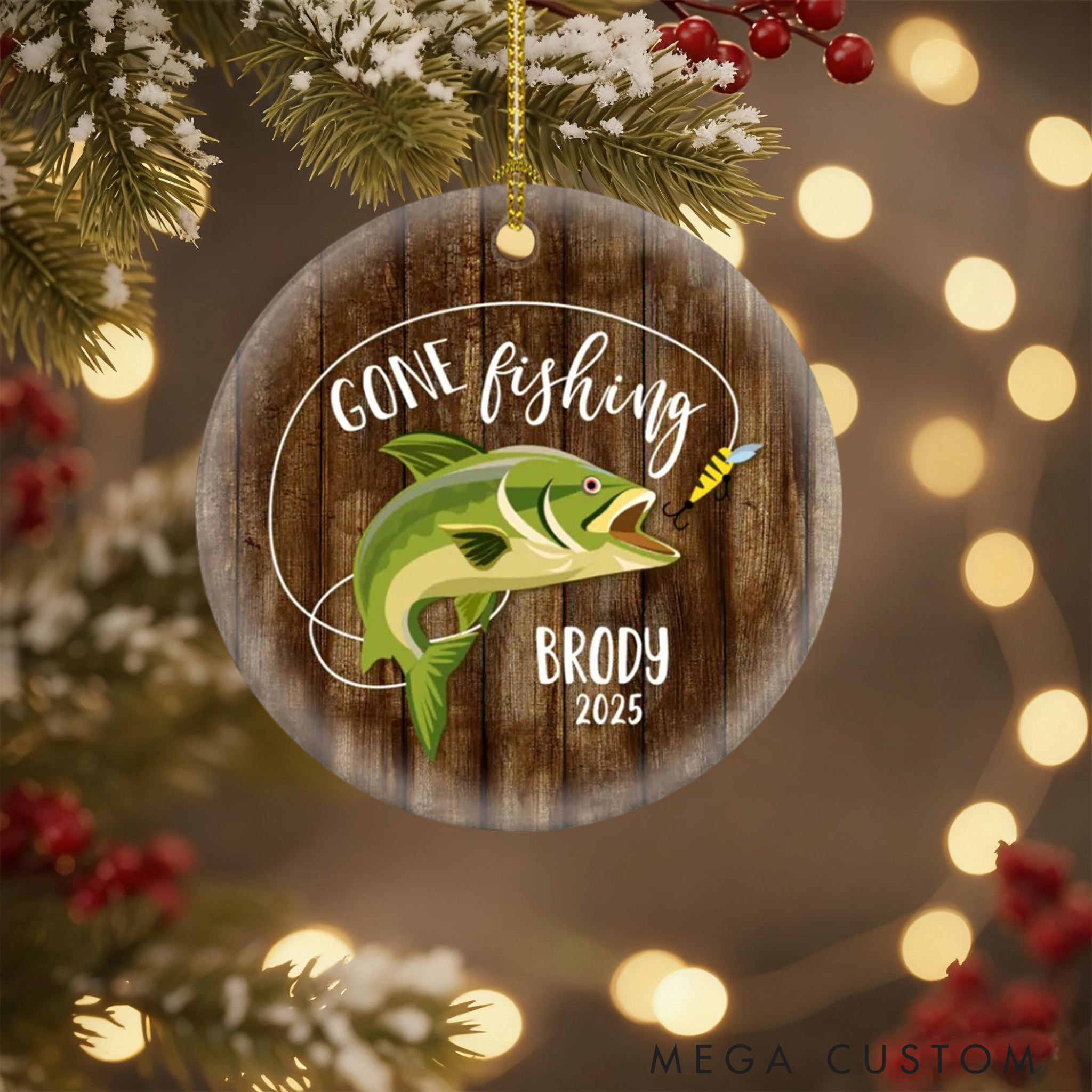 Personalized Fisherman Christmas Ornament Gone Fishing Ornament Bass Fishing Gift Ceramic Christmas Tree Decoration for Fishing Lover