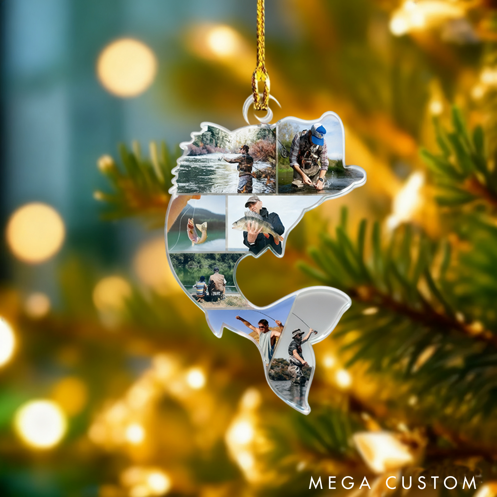 Personalized Fish-Shaped Photo Ornament Fishing Memories Gift High-Quality Material Perfect for Home Decor Christmas or Gifts for Fishing Lover