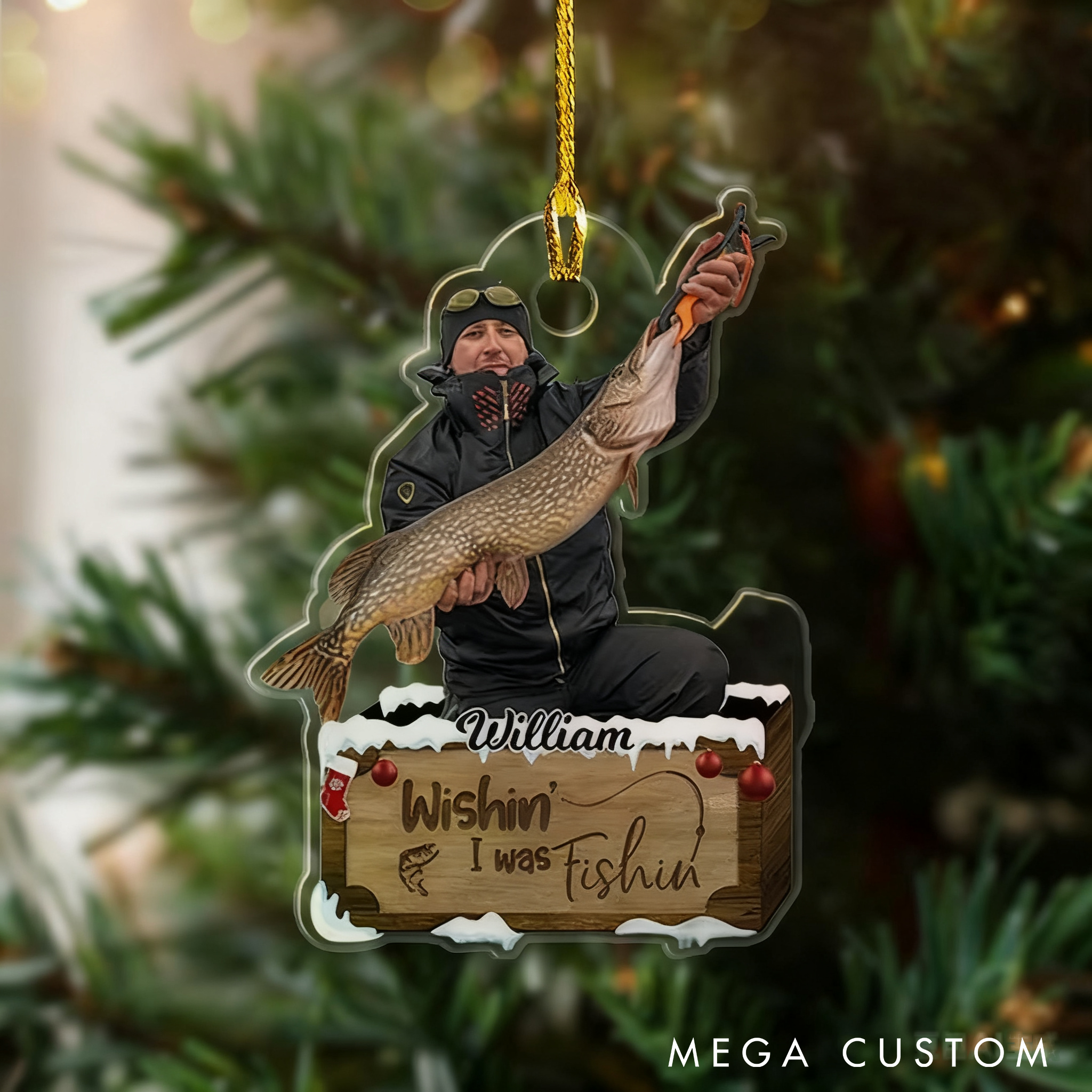 Personalized Fishing Christmas Ornament Custom Photo and Text Perfect Gift for Fishing Lover and Holiday Decor