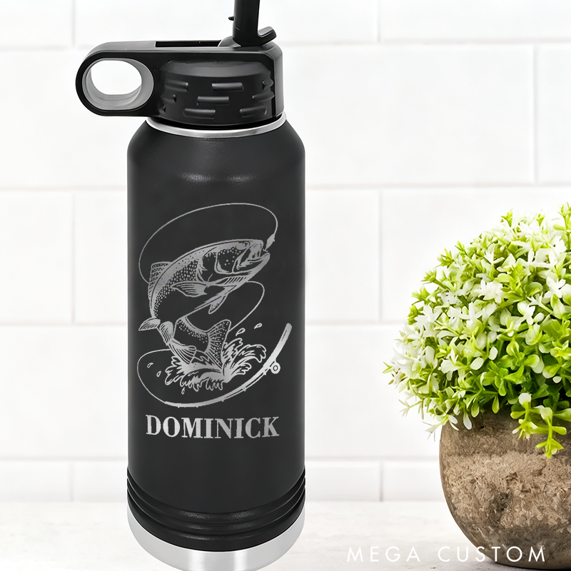 Personalized Fishing Insulated Bottle Fishing lover travel mug fisherman Gift for friend adventure travel coffee cup travel tumbler trout fishing