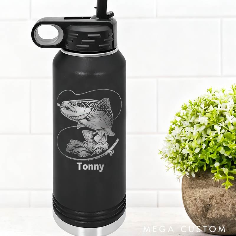 Personalized Fishing Insulated Bottle with Fish Design Stainless Steel Leak-Proof Keeps Drinks Hot or Cold Perfect for Fishing Lover