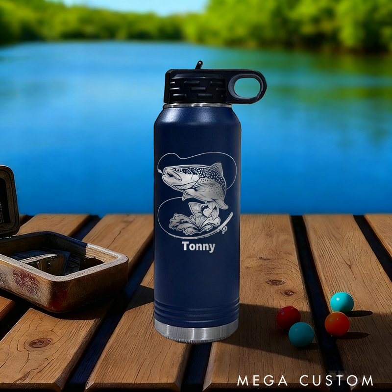 Personalized Fishing Insulated Bottle with Fish Design Stainless Steel Leak-Proof Keeps Drinks Hot or Cold Perfect for Fishing Lover