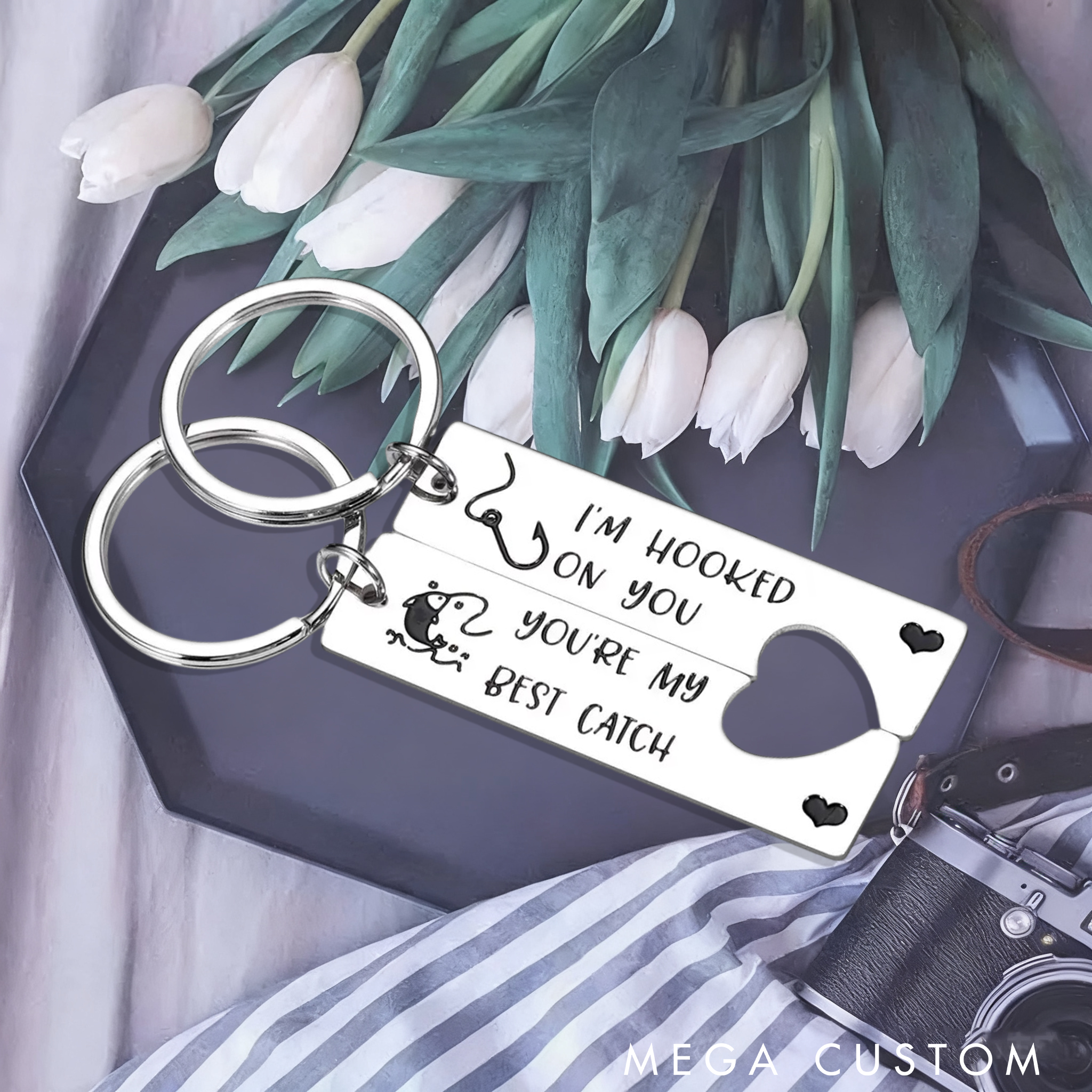 Personalized Couples Fishing Keychains Valentines Day Gifts Custom Keychains Anniversary Gift Romantic Gift for Couples Perfect for Fishermen or Loved Ones
