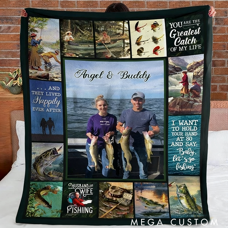 Personalized Fishing Blanket Romantic Gift for Couples Custom Photo and Name Couple Fishing Blanket Perfect Gift for Fishing Lover Ideal for Home Camping or Outdoor Adventures