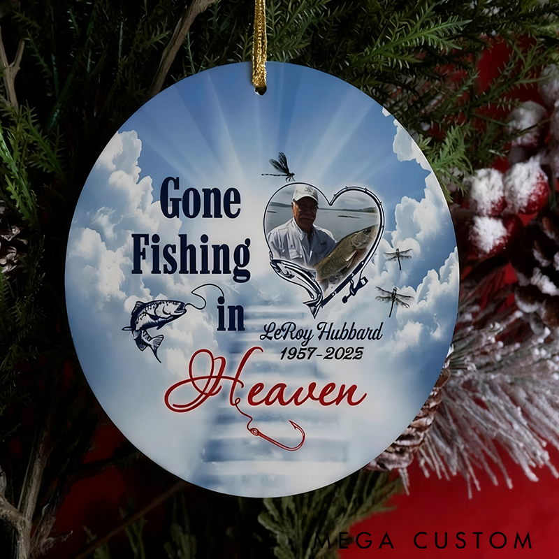 Personalized Memorial Ornament Gone Fishing In Heaven Ornament Memory Christmas Ornament Perfect Gift for Fishing Lover