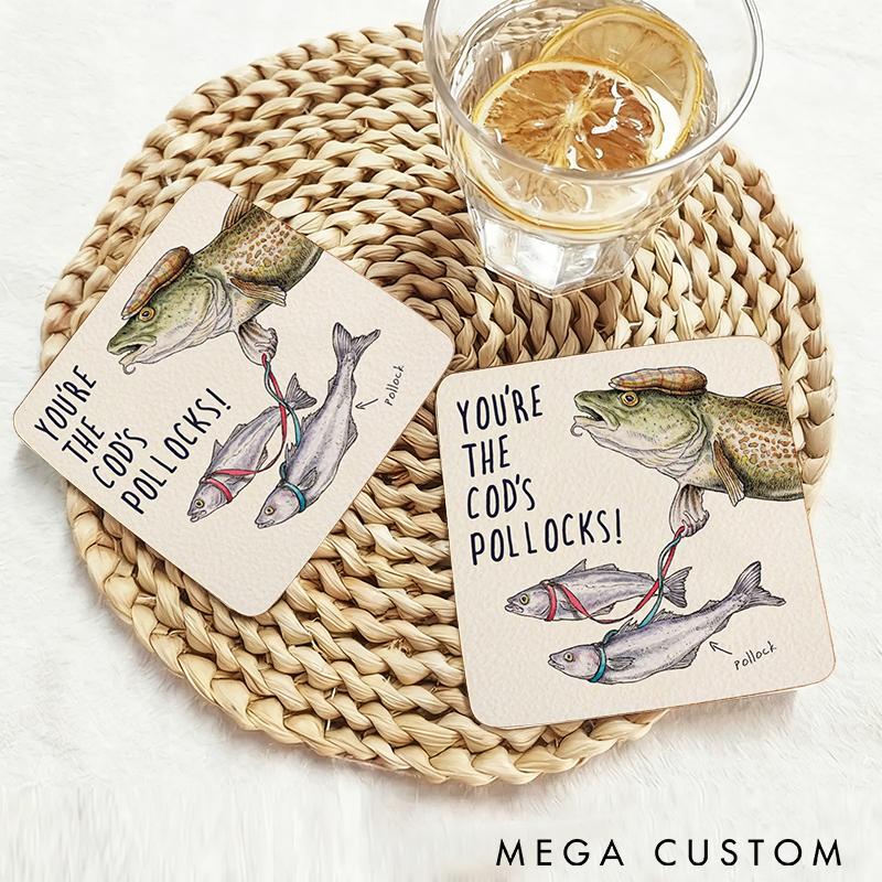 Personalized Funny Fishing Coaster Funny Drinks Coaster Funny Fishing Gift Fisherman Gift Perfect Gift for Fishing Lovers Protects Surfaces from Spills