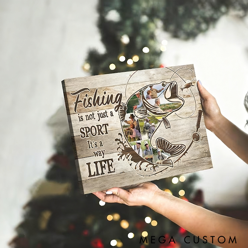 Personalized Fishing Photo Collage Canvas Custom Fisherman Wall Art Unique Fishing Gift for Him Dad Grandpa Husband Fishing Lover