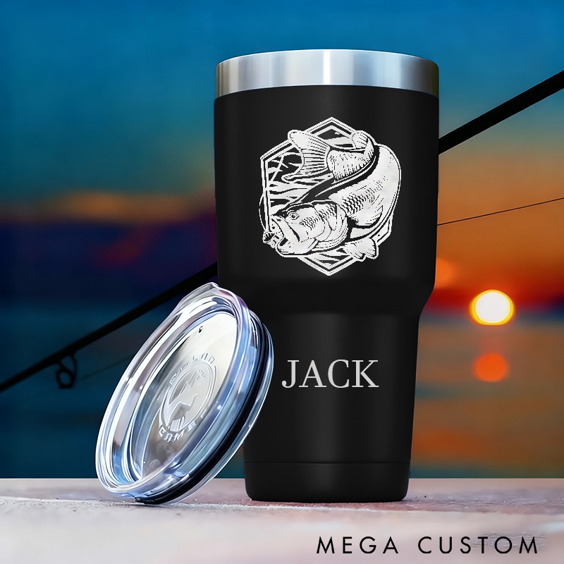 Personalized Fishing Tumbler Bass Fishing Engraved Tumbler Custom Name Stainless Steel Insulated Cup Perfect Gift for Anglers and Outdoor Enthusiasts