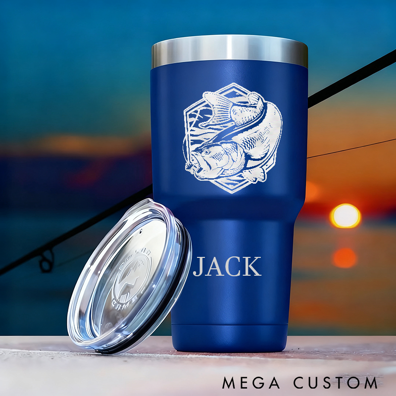 Personalized Fishing Tumbler Bass Fishing Engraved Tumbler Custom Name Stainless Steel Insulated Cup Perfect Gift for Anglers and Outdoor Enthusiasts
