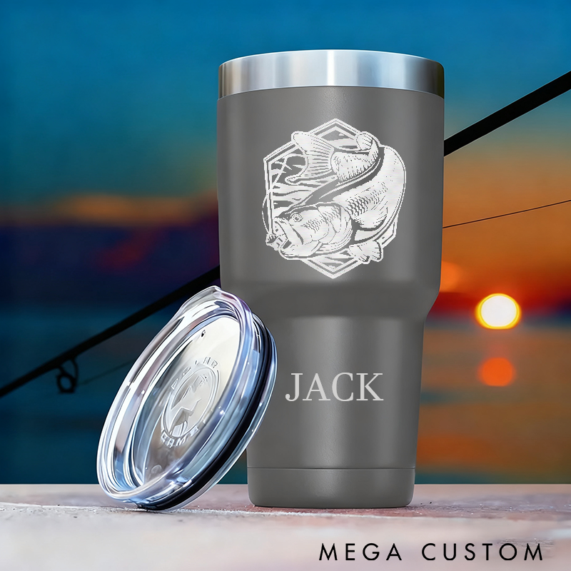 Personalized Fishing Tumbler Bass Fishing Engraved Tumbler Custom Name Stainless Steel Insulated Cup Perfect Gift for Anglers and Outdoor Enthusiasts