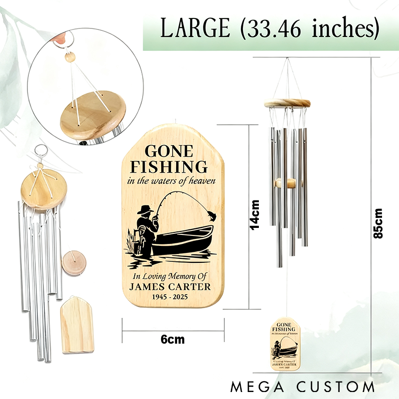 Personalized Memorial Wind Chime Loss Of Dad Memorial Gift Loss Of Grandpa Memorial Wind Chime Gone Fishing Design Tribute Gift for Fishing Lovers in Loving Memory