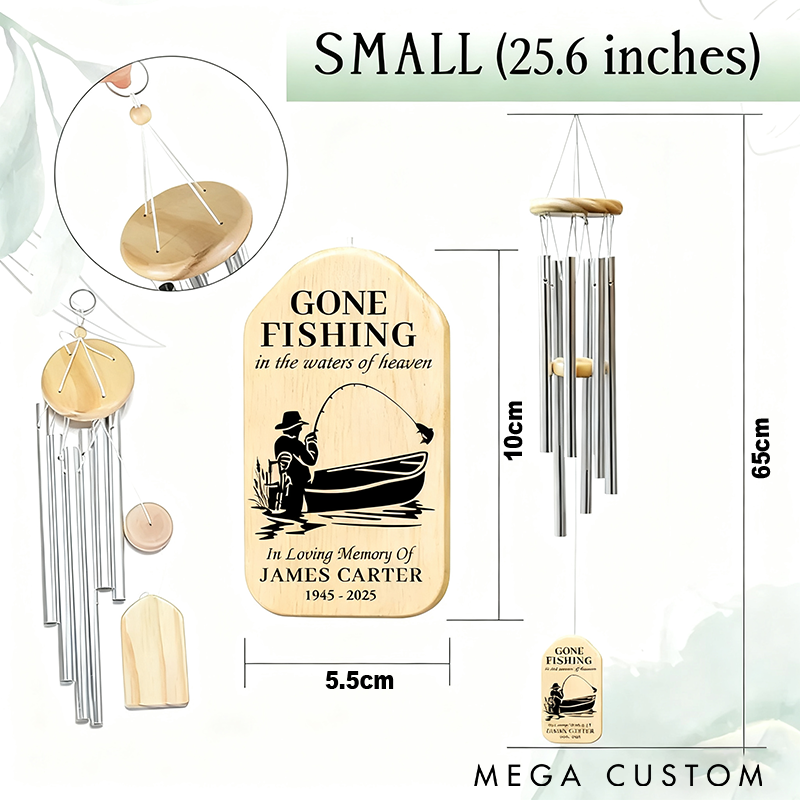 Personalized Memorial Wind Chime Loss Of Dad Memorial Gift Loss Of Grandpa Memorial Wind Chime Gone Fishing Design Tribute Gift for Fishing Lovers in Loving Memory