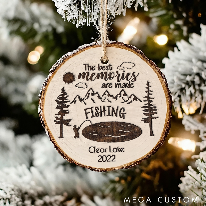 Personalized Fishing Ornament Fishing Christmas Ornament Custom Lake Name and Time Perfect for Christmas Fishing Memories and Nature Lovers