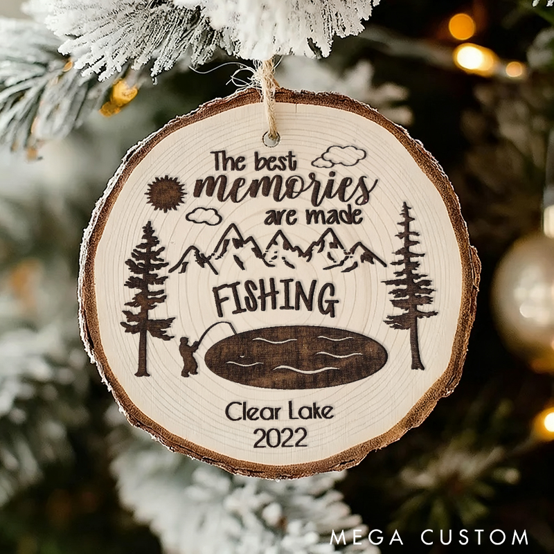 Personalized Fishing Ornament Fishing Christmas Ornament Custom Lake Name and Time Perfect for Christmas Fishing Memories and Nature Lovers