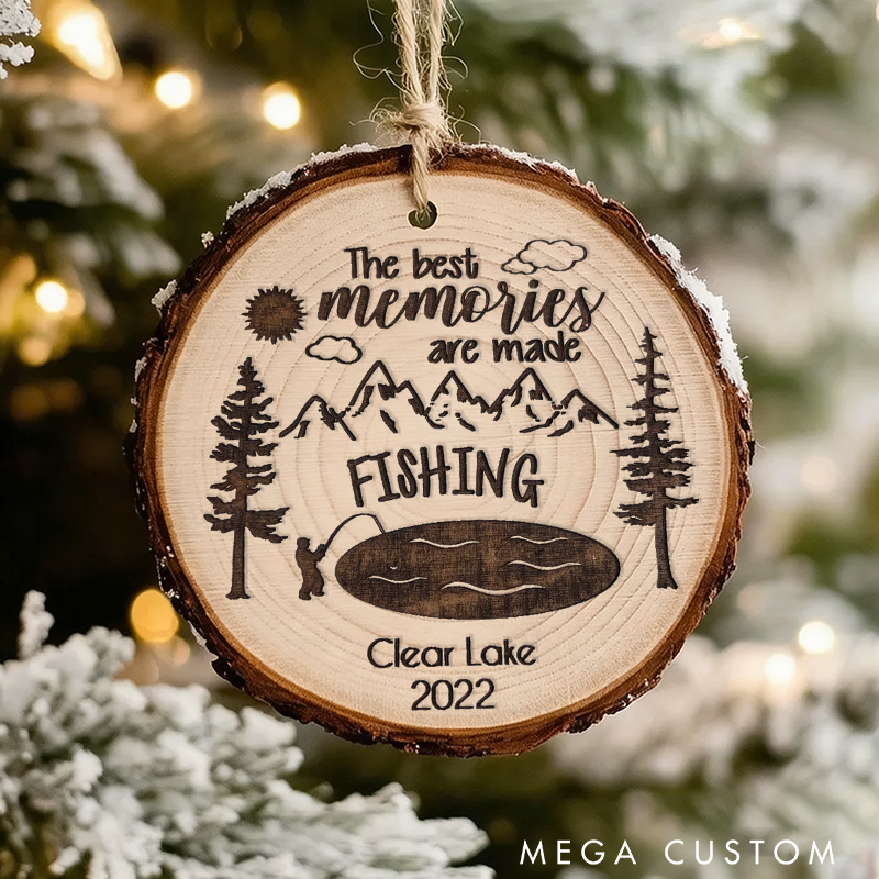 Personalized Fishing Ornament Fishing Christmas Ornament Custom Lake Name and Time Perfect for Christmas Fishing Memories and Nature Lovers
