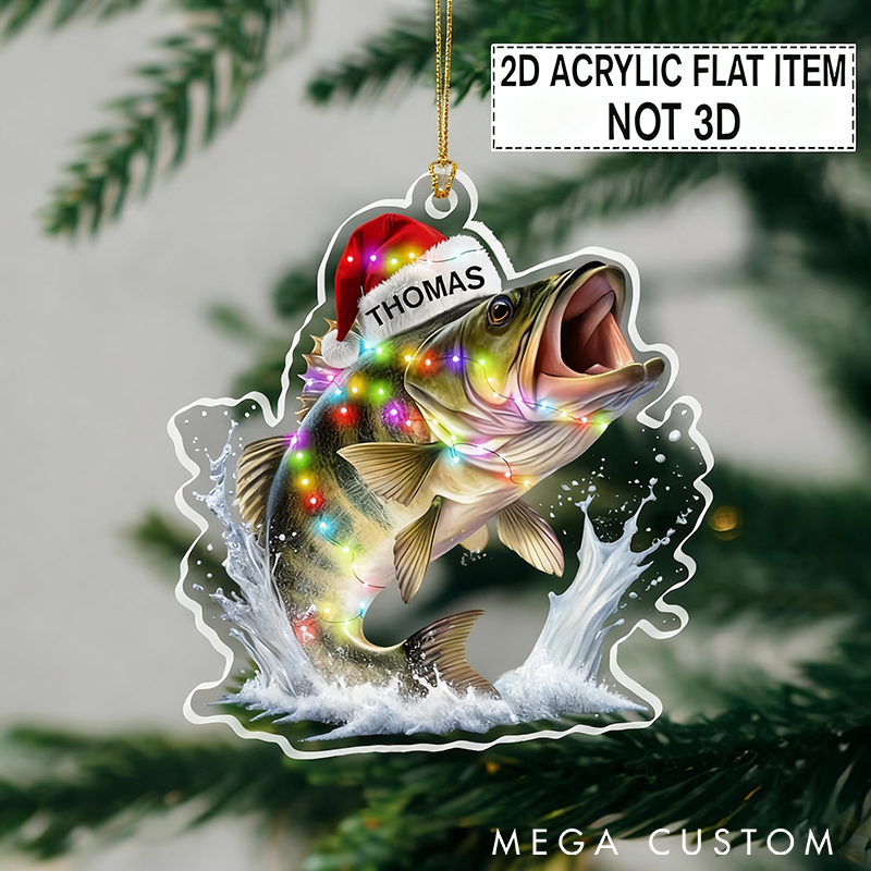 Personalized Fishing Christmas Ornament Christmas Tree Ornament Fishing Fisherman Ornament Custom Name Bass Fish Design with Festive Lights Perfect Gift for Fishing Lovers and Holiday Decor