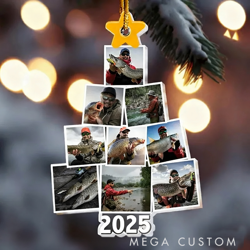 Personalized Fishing Photo Ornament Custom Photo Christmas Tree Decoration for Anglers Christmas Ornament Perfect Holiday Gift for Fishing Lovers