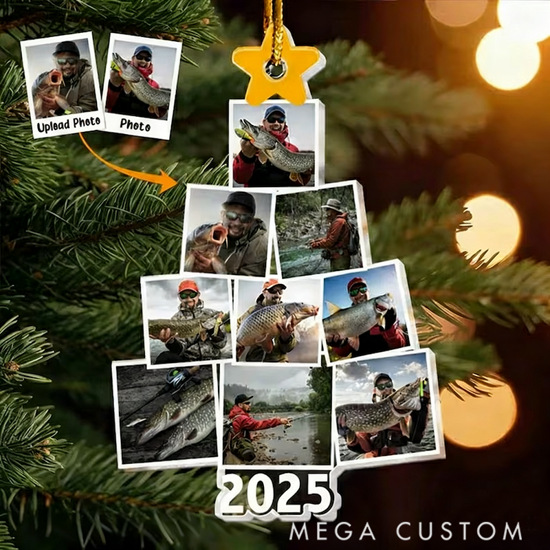 Personalized Fishing Photo Ornament Custom Photo Christmas Tree Decoration for Anglers Christmas Ornament Perfect Holiday Gift for Fishing Lovers