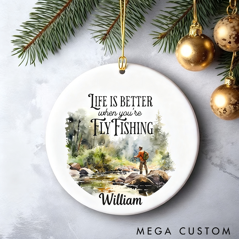 Personalized Fly Fishing Ornament Man Fishing Ornament Fisherman Ornament Watercolor Gift Fly Fishing Gifts Fishing Ornament Fly Fishing Grandpa Ornament