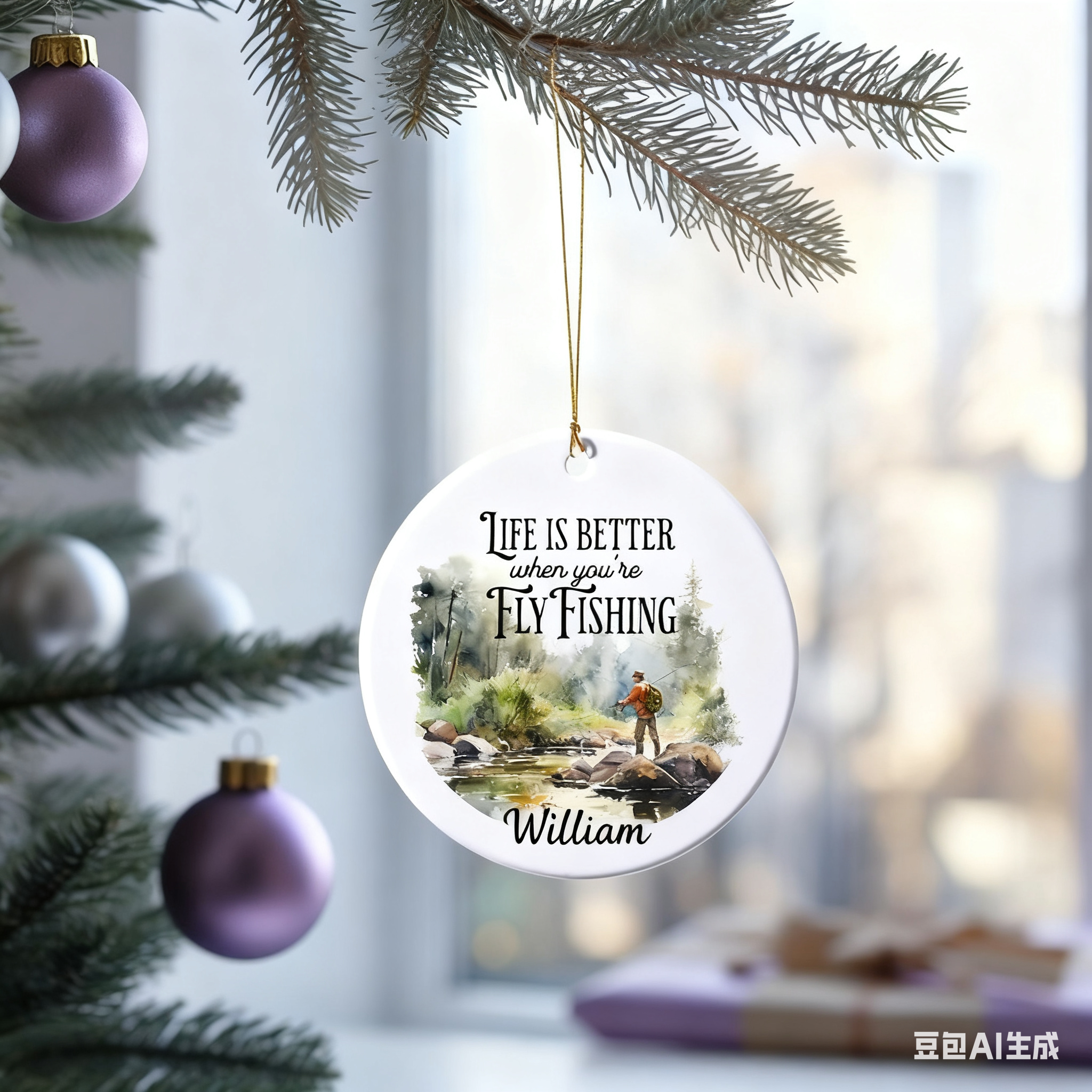 Personalized Fly Fishing Ornament Man Fishing Ornament Fisherman Ornament Watercolor Gift Fly Fishing Gifts Fishing Ornament Fly Fishing Grandpa Ornament