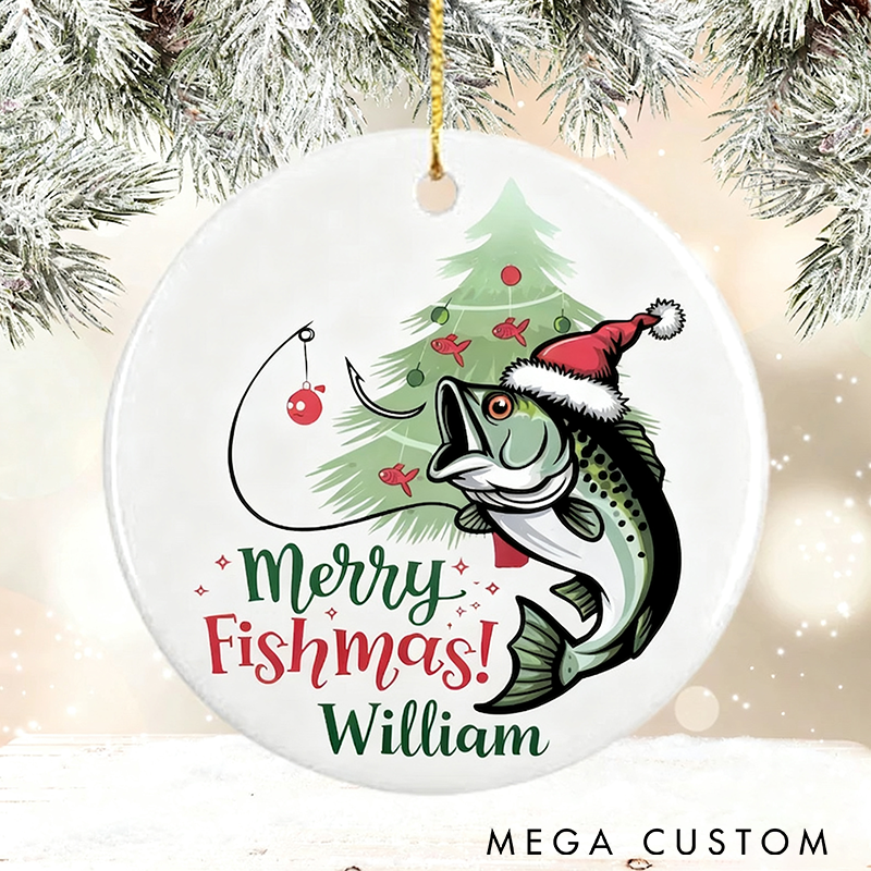 Personalized Funny Merry Fishmas Christmas Ornament Fishing Christmas Ornament Gifts for Fisherman Husband Dad Grandpa Papa Brother Fishing Person