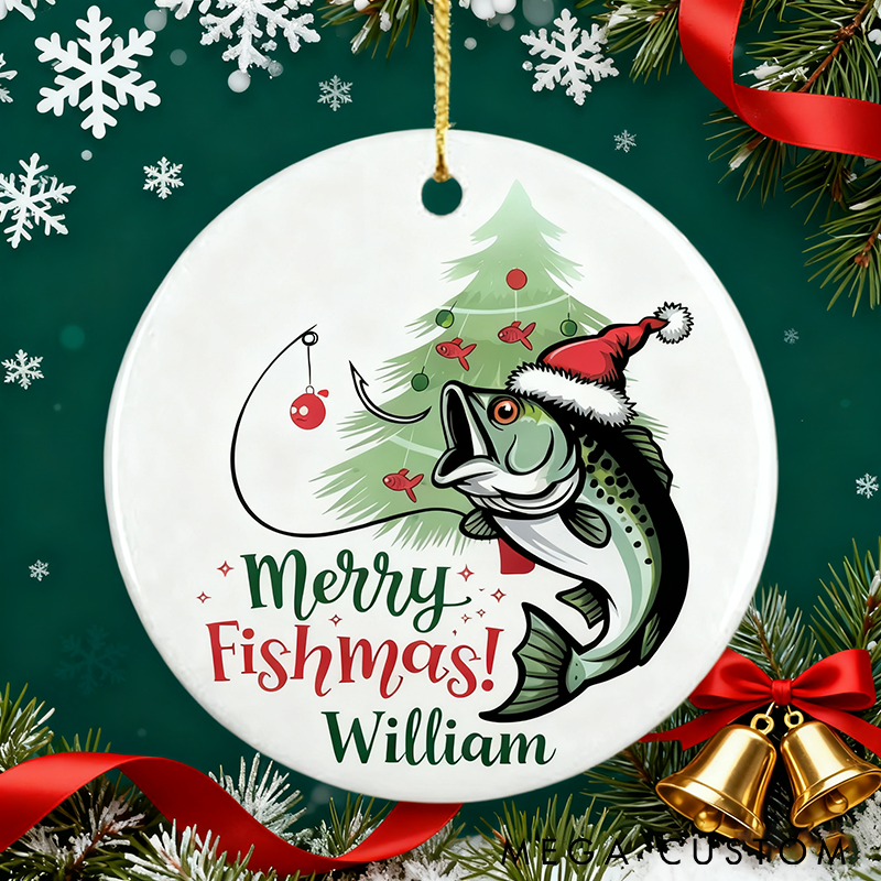 Personalized Funny Merry Fishmas Christmas Ornament Fishing Christmas Ornament Gifts for Fisherman Husband Dad Grandpa Papa Brother Fishing Person