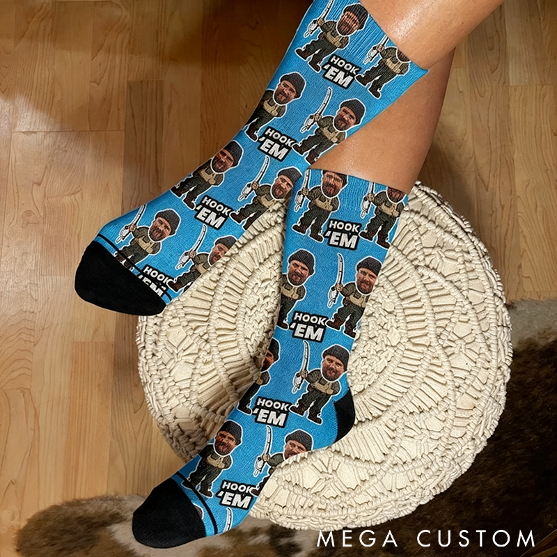 Personalized Fishing Socks Custom Photo Socks Fisherman Gift Comfortable and Breathable Perfect Gift for Fishing Enthusiasts and Outdoor Adventures