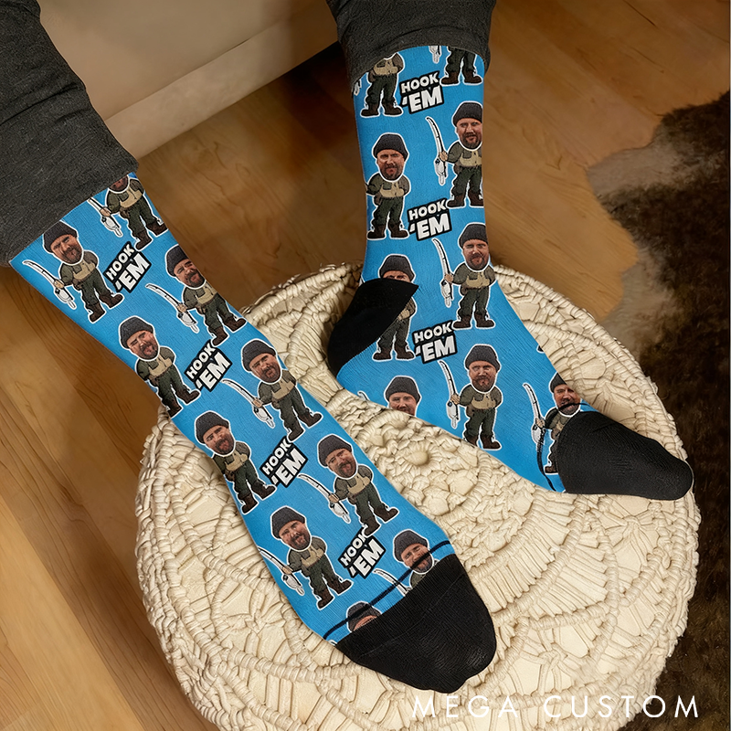 Personalized Fishing Socks Custom Photo Socks Fisherman Gift Comfortable and Breathable Perfect Gift for Fishing Enthusiasts and Outdoor Adventures