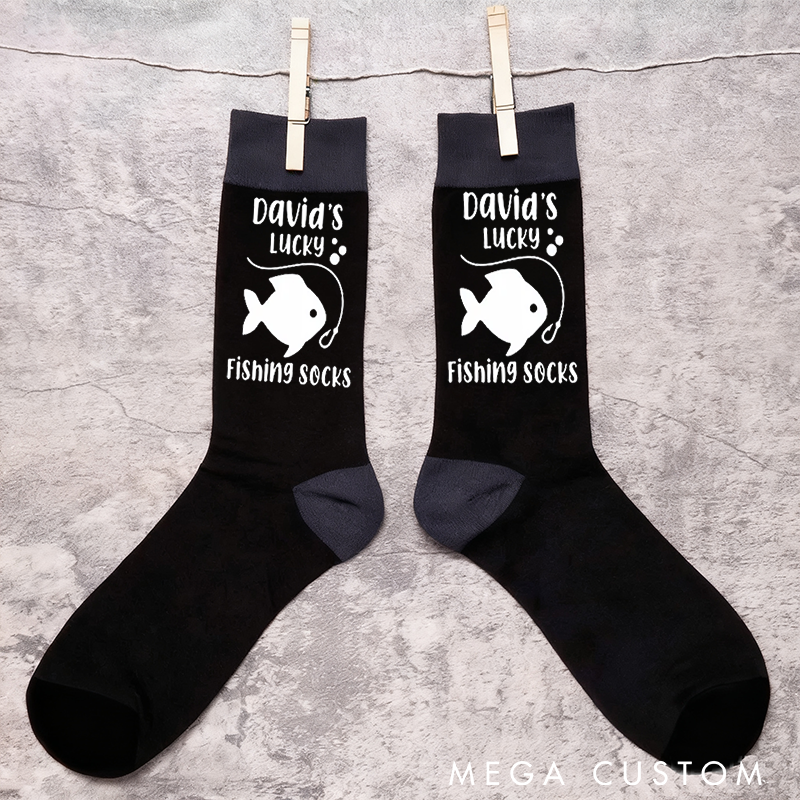 Personalized Lucky Fishing Socks Men's Gift Custom Name Comfortable and Durable Perfect Gift for Fishing Lovers and Outdoor Enthusiasts