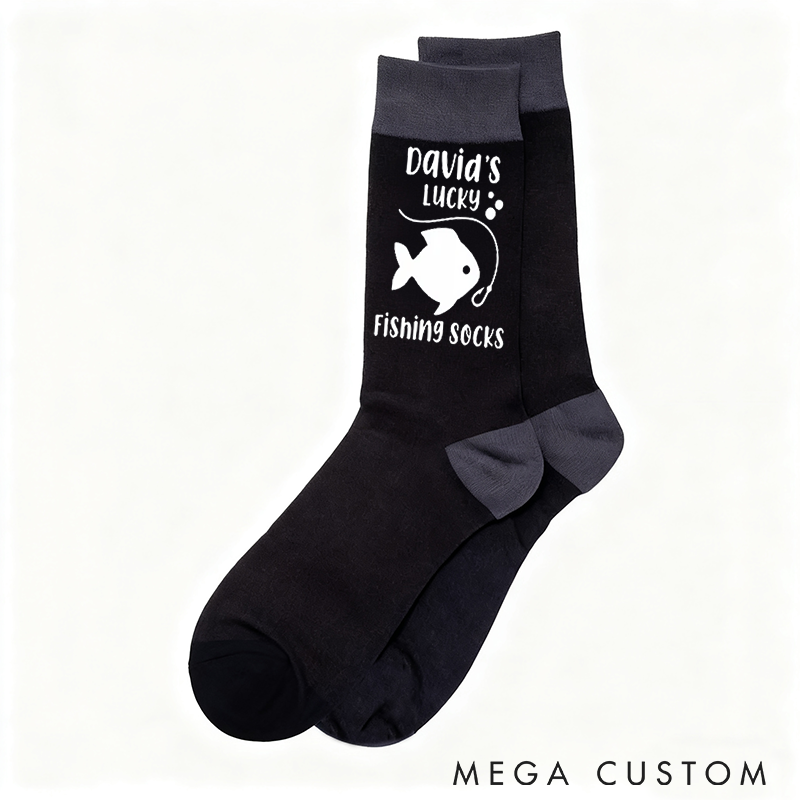 Personalized Lucky Fishing Socks Men's Gift Custom Name Comfortable and Durable Perfect Gift for Fishing Lovers and Outdoor Enthusiasts