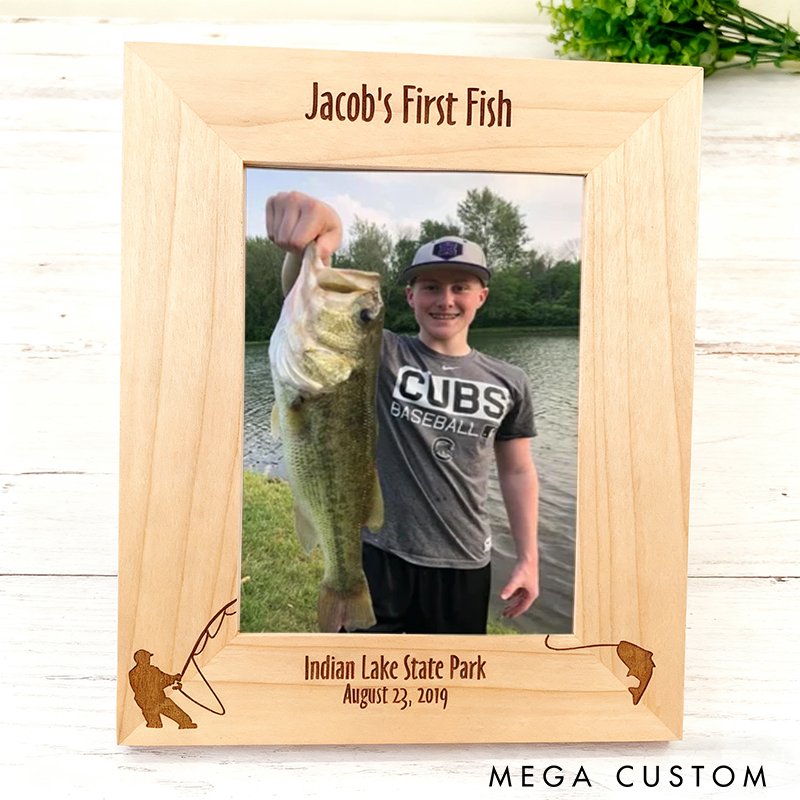 Personalized Fishing Photo Frame Engraved Picture Frame Custom Text for First Catch or Fishing Memories Perfect Gift for Fishermen
