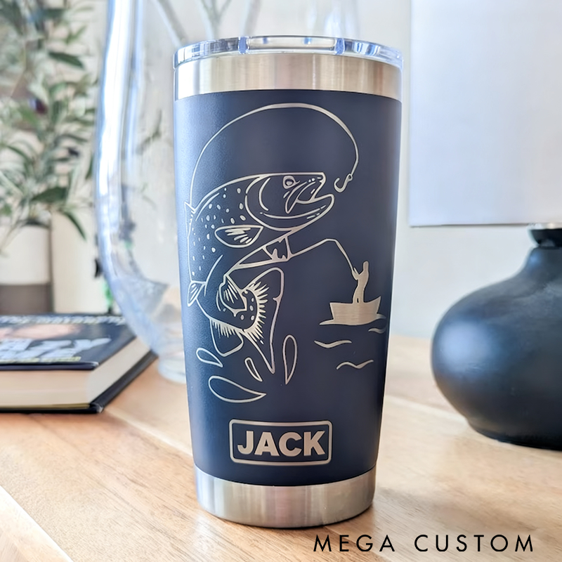 Personalized Fishing Tumbler Custom Name Stainless Steel Insulated Cup for Outdoor Adventures and Perfect Gift for Anglers