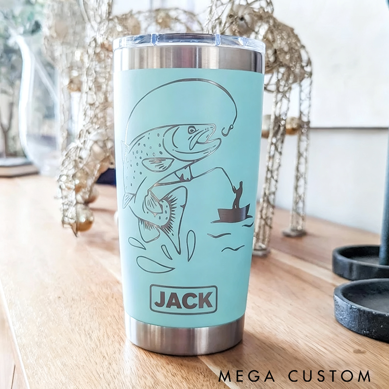 Personalized Fishing Tumbler Custom Name Stainless Steel Insulated Cup for Outdoor Adventures and Perfect Gift for Anglers