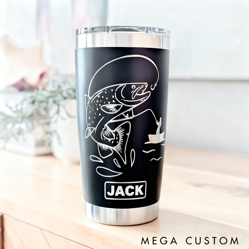 Personalized Fishing Tumbler Custom Name Stainless Steel Insulated Cup for Outdoor Adventures and Perfect Gift for Anglers