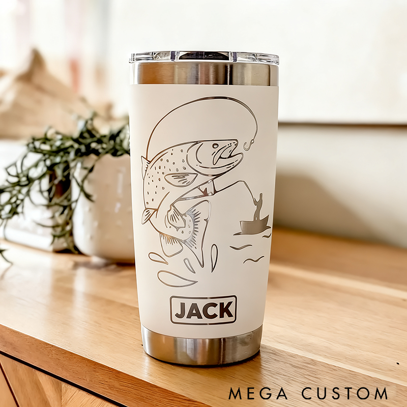 Personalized Fishing Tumbler Custom Name Stainless Steel Insulated Cup for Outdoor Adventures and Perfect Gift for Anglers