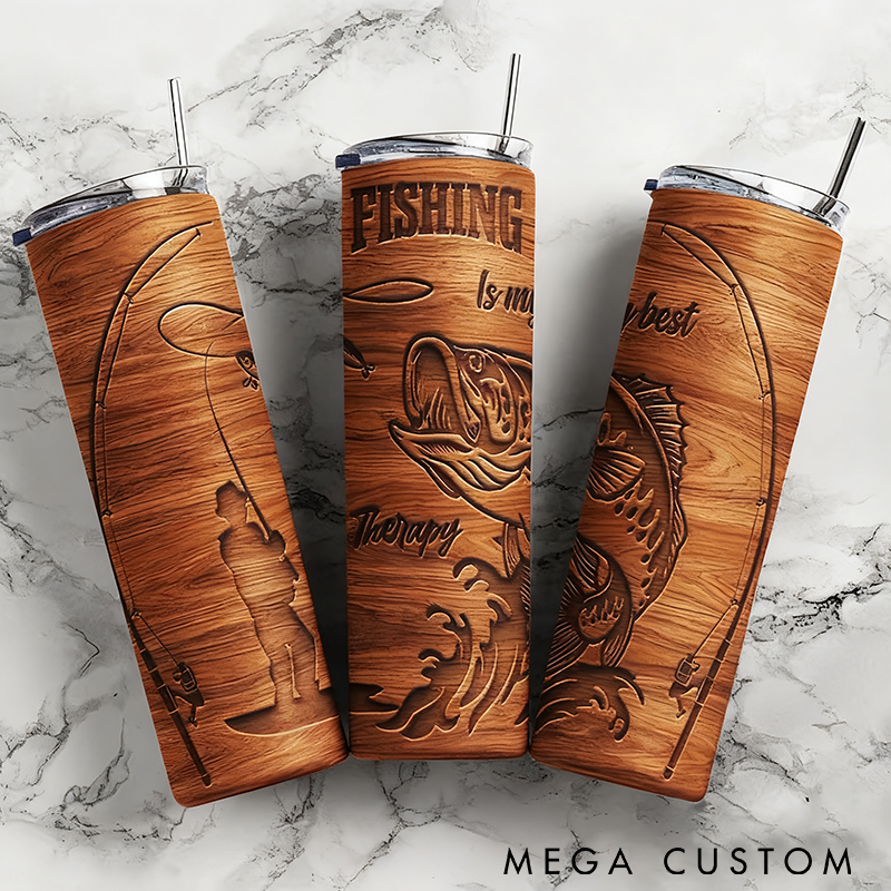 Personalized Wood Grain Fishing Tumbler Fishing Skinny Tumbler Perfect Gift for Anglers and Outdoor Adventures