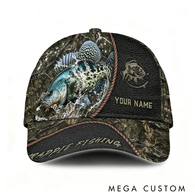 Personalized Crappie Fishing Hat Name Fishing Cap for Men Camouflage Fish Hunter Gift Outdoorsman Accessory for Anglers Custom Name Perfect Gift for Fishing Enthusiasts