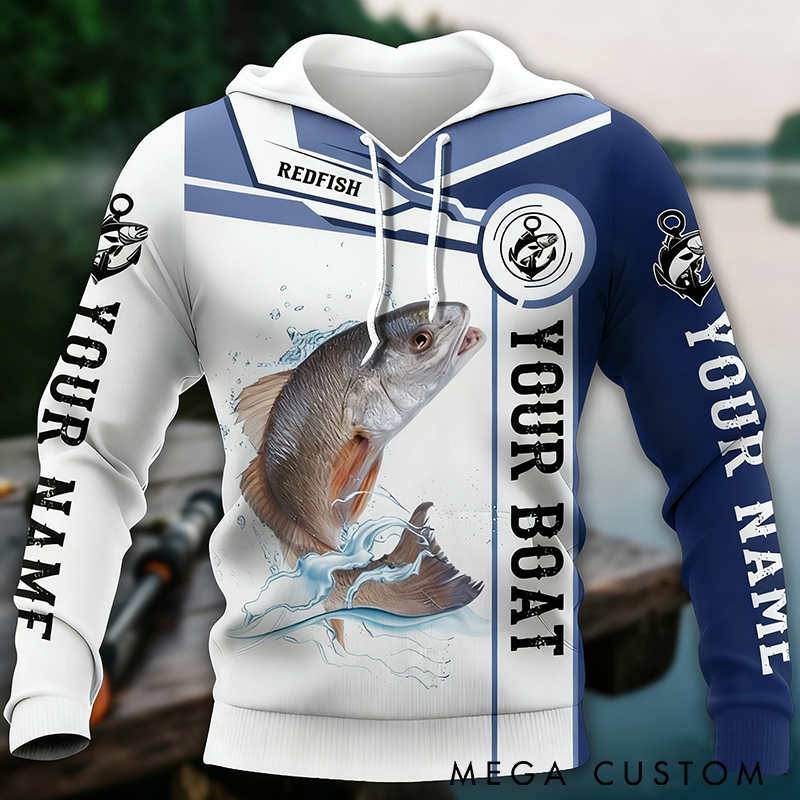 Personalized Fishing Hoodie Custom Name and Text Redfish Fishing Pullover Hoodie Custom Fishing Lover Hoodie Fishing Sweatshirt Fishing Lover Shirt Fisherman Sweatshirt