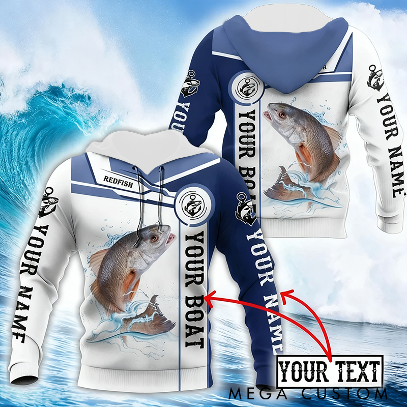 Personalized Fishing Hoodie Custom Name and Text Redfish Fishing Pullover Hoodie Custom Fishing Lover Hoodie Fishing Sweatshirt Fishing Lover Shirt Fisherman Sweatshirt