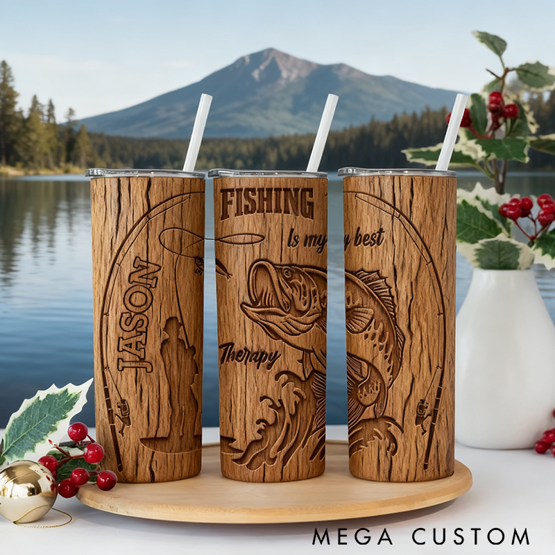 Personalized Fishing Tumbler Fishing Therapy Travel Cup Stainless Steel Insulated for Hot and Cold Drinks Perfect Gift for Fishing Lovers and Outdoor Lovers