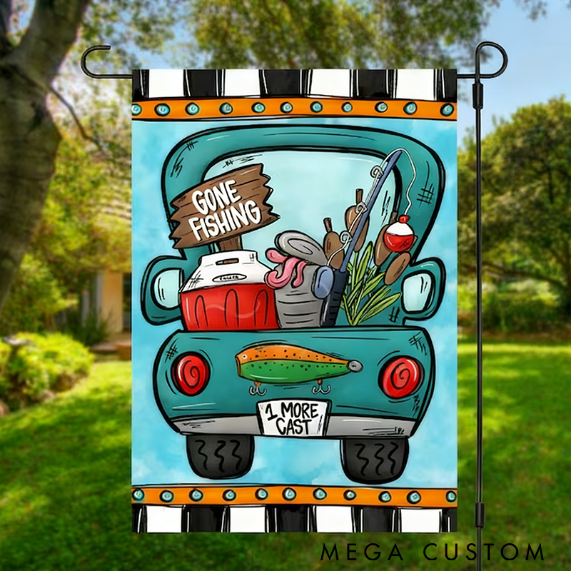 Personalized Fishing Garden Flag Gone Fishing Garden Flag Fishing Yard Decor Fathers Day gift RV Campsite Gift Welcome Flag Perfect Outdoor Decor for Anglers Fun Gift for Fishing Enthusiasts