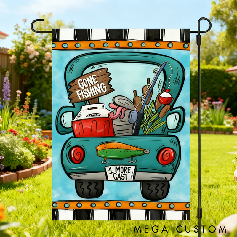Personalized Fishing Garden Flag Gone Fishing Garden Flag Fishing Yard Decor Fathers Day gift RV Campsite Gift Welcome Flag Perfect Outdoor Decor for Anglers Fun Gift for Fishing Enthusiasts