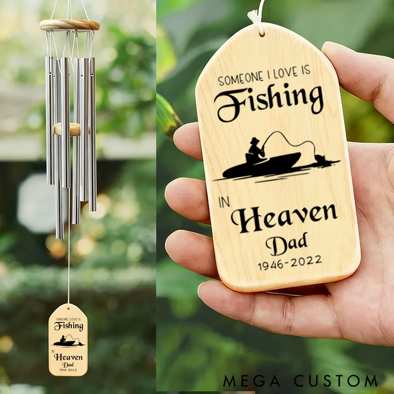 Personalized Fishing Memorial Wind Chime Fishing in Heaven Dad Memorial Wind Chime Tribute Gift for Loved Ones Perfect for Fishing Enthusiasts