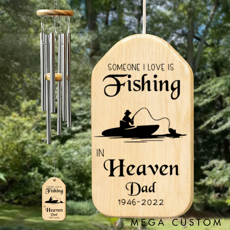 Personalized Fishing Memorial Wind Chime Fishing in Heaven Dad Memorial Wind Chime Tribute Gift for Loved Ones Perfect for Fishing Enthusiasts