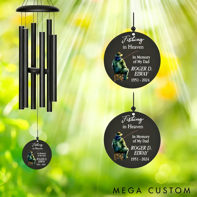Personalized Fishing Memorial Wind Chime Fishing in Heaven Wind Chime Fisherman Wind Chime Tribute Gift Honor Fishing Enthusiasts with Engraved Details