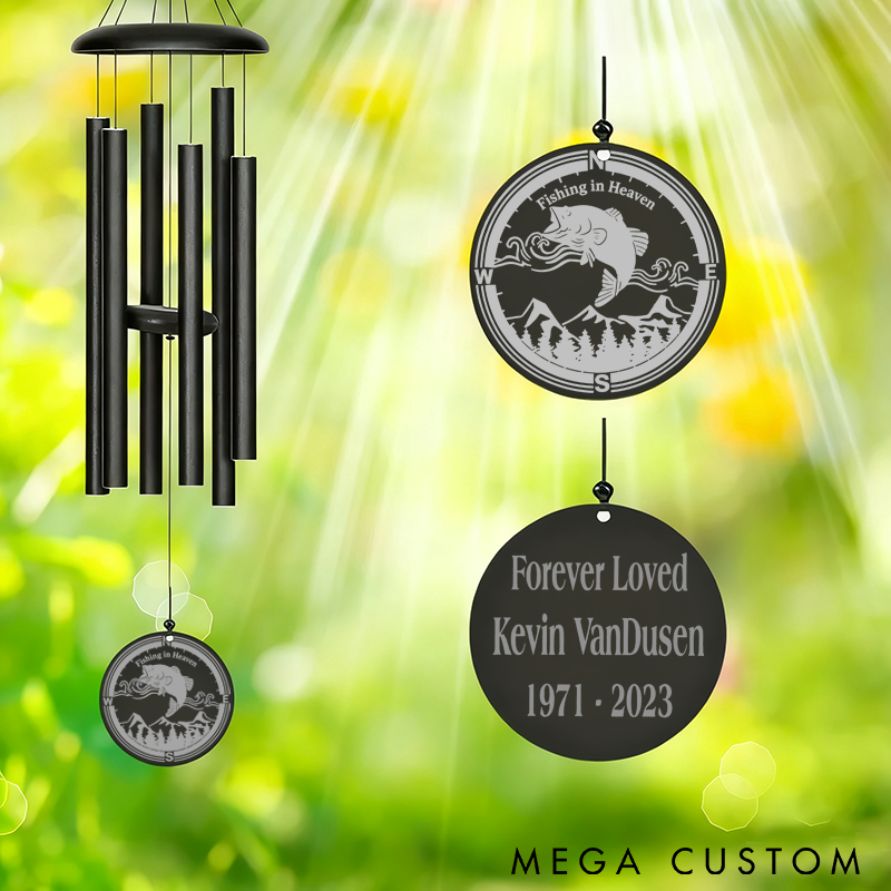 Personalized Fishing Memorial Wind Chime Memorial Gift Fishing in Heaven Wind Chime Perfect Tribute for Honoring Fishing Enthusiasts