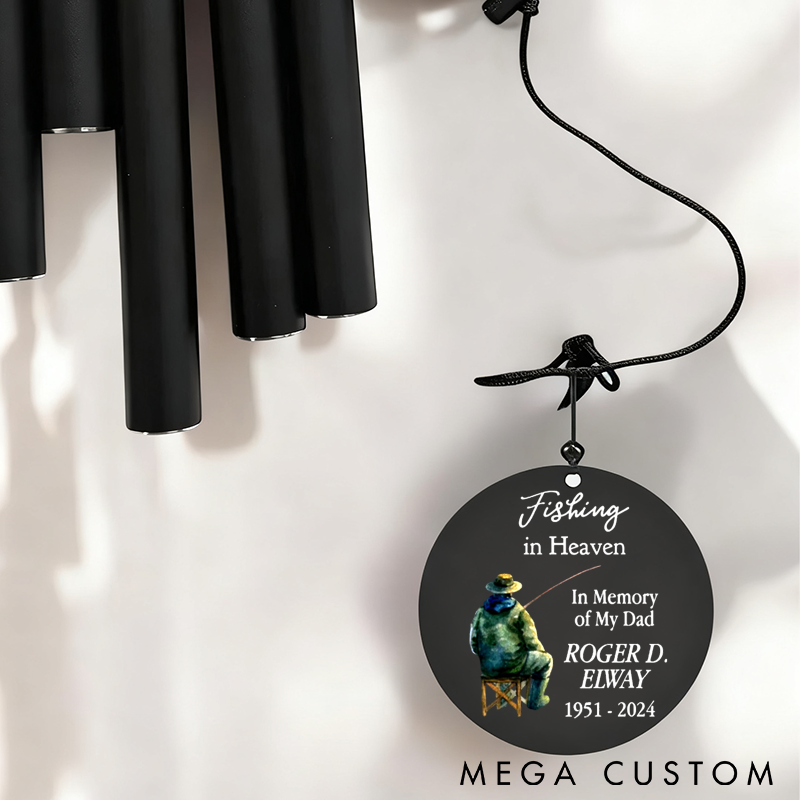 Personalized Fishing Memorial Wind Chime Fishing in Heaven Wind Chime Fisherman Wind Chime Tribute Gift Honor Fishing Enthusiasts with Engraved Details