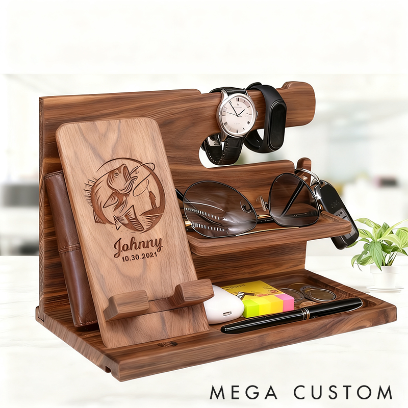 Personalized Fishing Docking Station Phone Desk Sentimental Gift for Fisherman Fathers Day Fishing Gifts for Daddy from Daughter