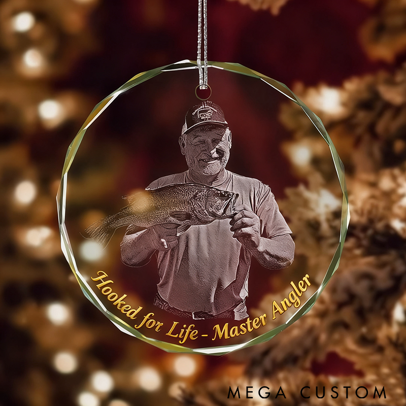  Personalized Fishing Crystal Ornament Photo Crystal Glass Ornament Christmas Gifts for Dad Gifts for Papa Unique Holiday Gifts for Grandpa Perfect for Christmas or Home Decor
